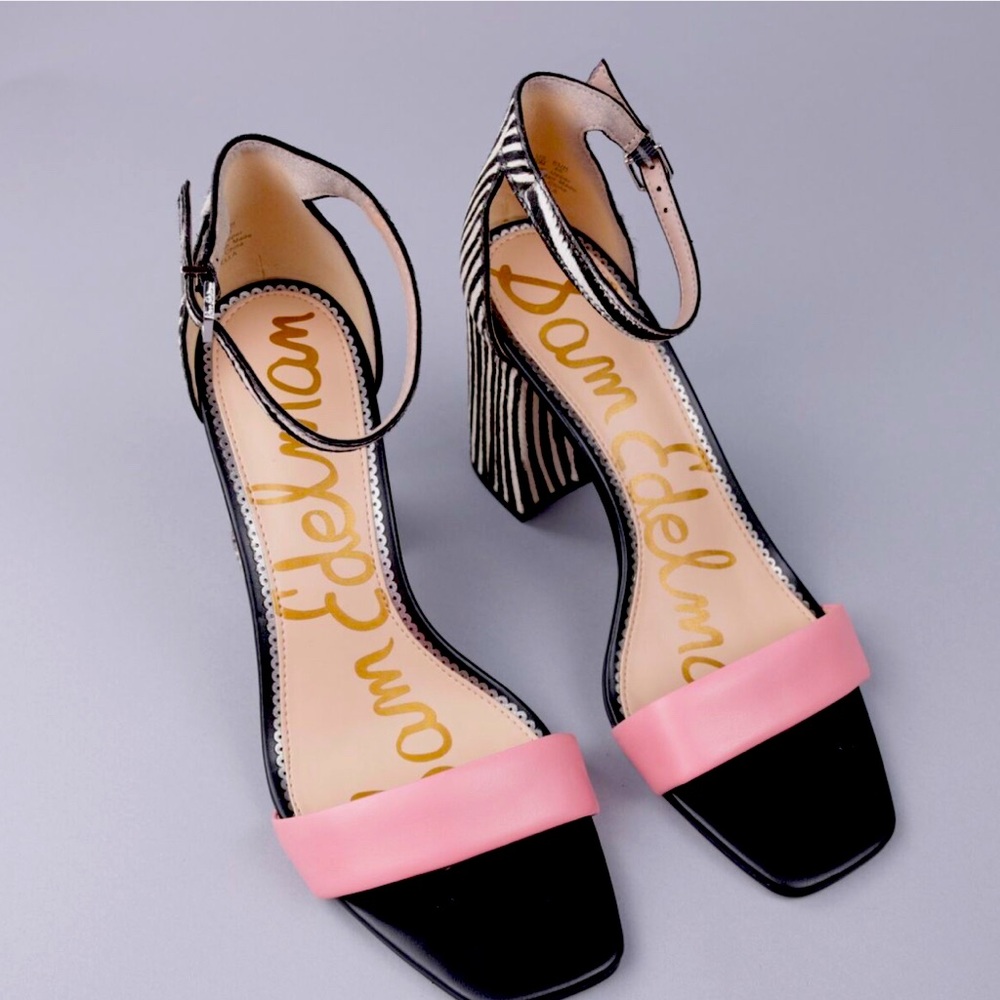 Sam Edelman Daniella Zebra Print Calf Hair & Suede Sandals Block Heel Size 12